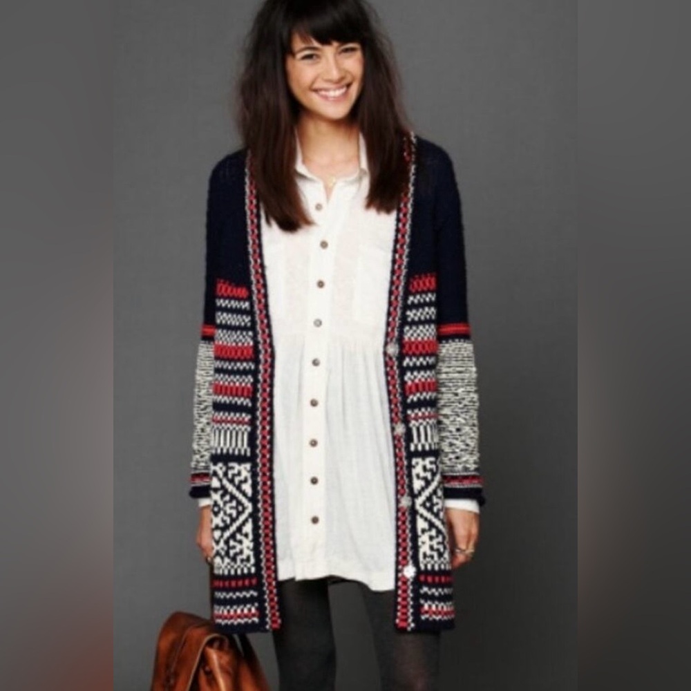 Free People Annabelle Knit Nordic Longline Cardigan Sweater size Medium